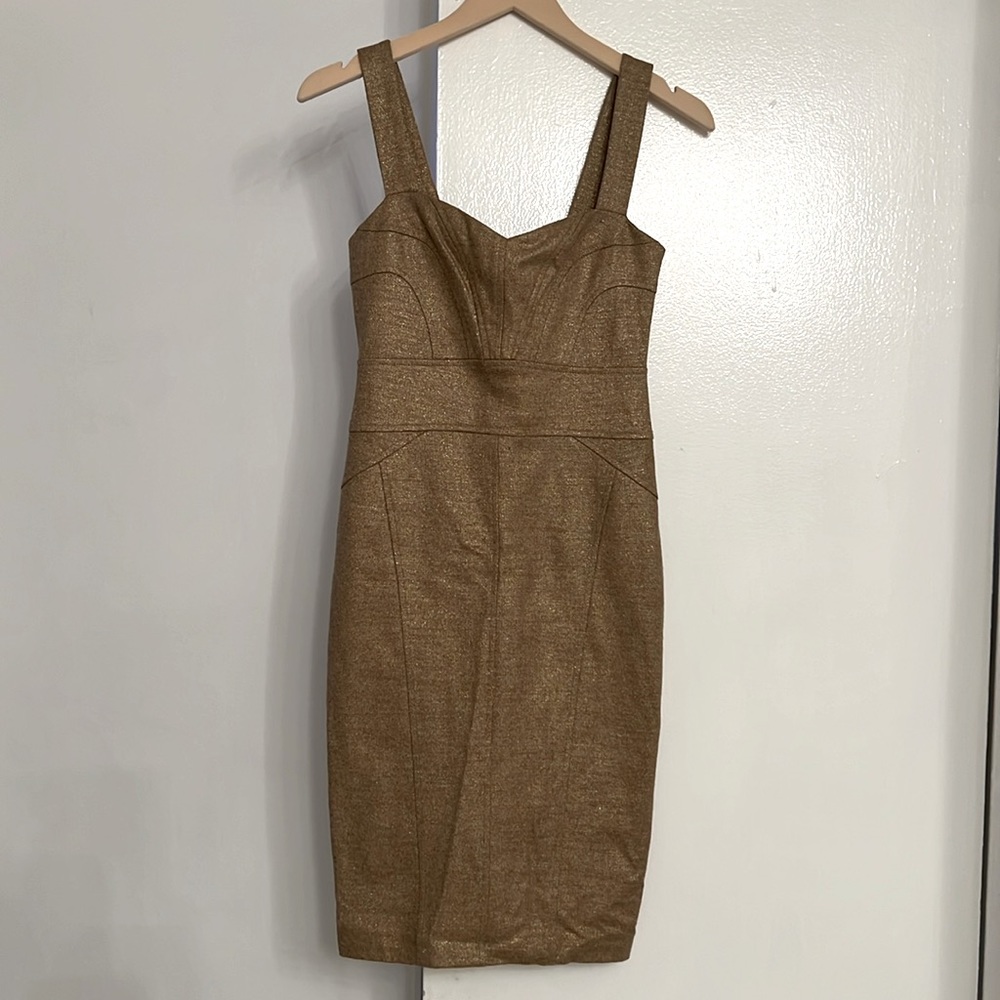 Diane Von Furstenberg DVF Gold Shimmer Wool Blend Dress 0 / xs Art Deco Flapper